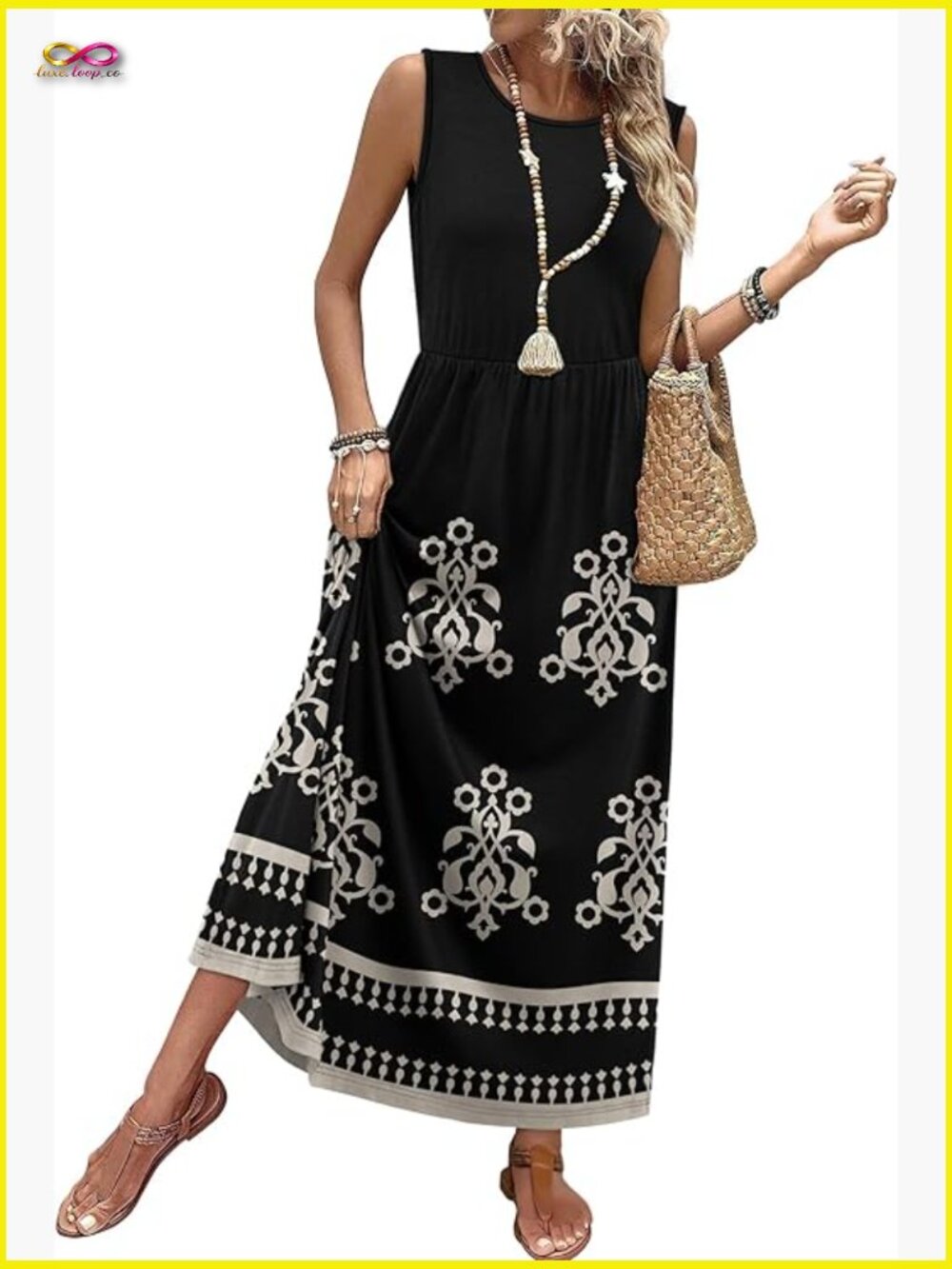 Maxi Dress Long Flowy A-Line Sleeveless Sundress with Pockets Summer